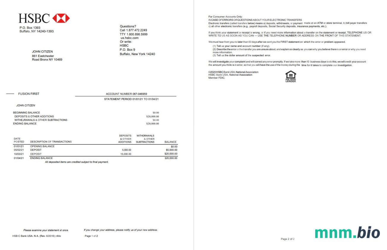 USA HSBC 2 strony Wersja 2 szablon w formacie excel pdf